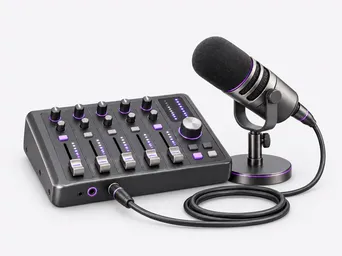 3D illustration of a church streaming audio mixer and microphone.