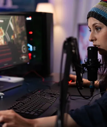Streamer speaking into a microphone