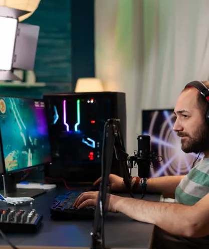 Esports player at a gaming station