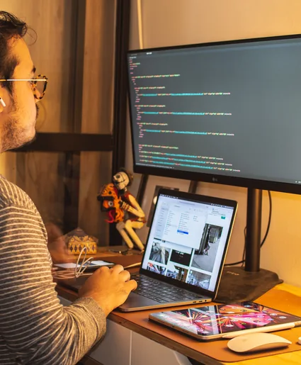 Developer working on a website and its embedded content
