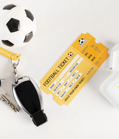 Football match ticket with referee equipment