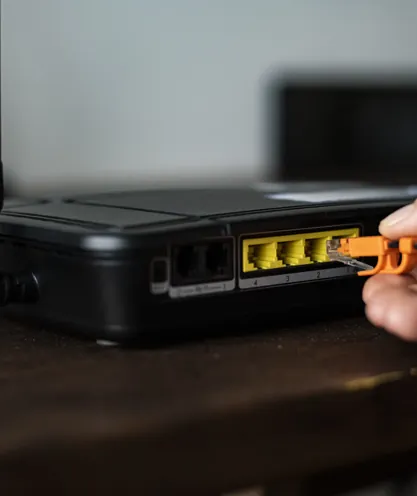 Ethernet cable connected to a router