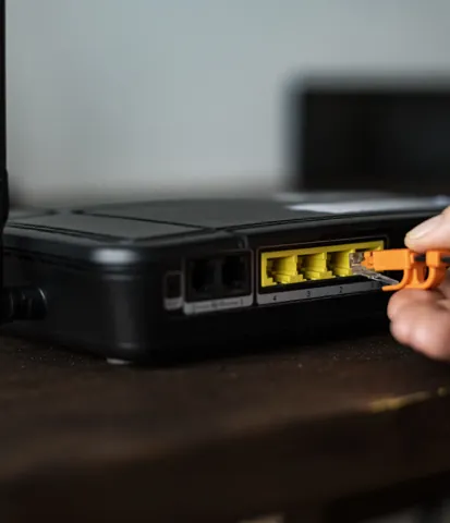 Ethernet cable connected to a backup router
