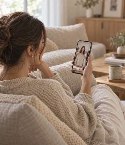 Shopper watching a clothing presentation on a phone