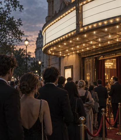 Festival crowd waiting outside a cinema on premiere night