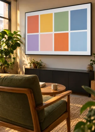 Film library grid of posters on a large screen