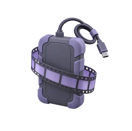 3D illustration of a film master hard drive with a cable