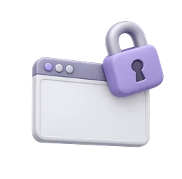 3D illustration of a padlock over a browser window