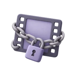 3D illustration of a film frame wrapped in a chain with a padlock