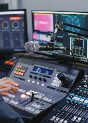 Sound engineer operating a studio console
