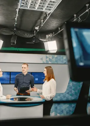 Broadcast camera recording a studio show