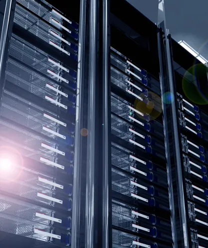 Server racks holding video files