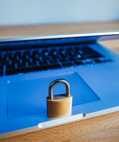 Padlock on a laptop for protected access
