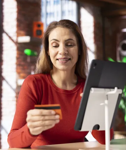 Viewer entering a payment with a tablet