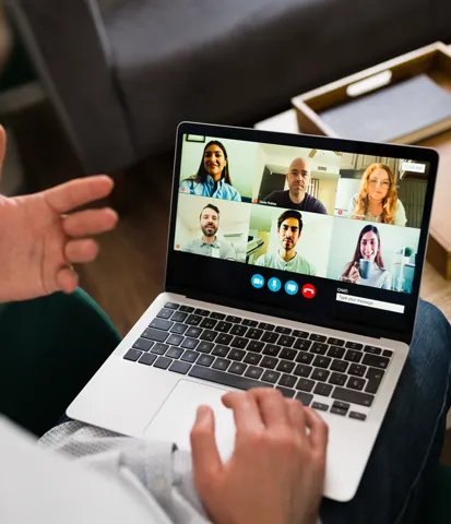Group session participants on a laptop screen