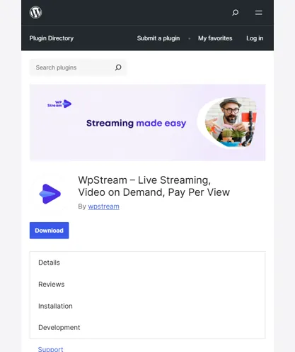 WpStream plugin on the WordPress plugins page