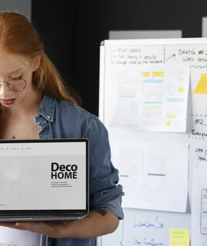 Web designer reviewing a page layout