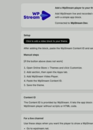 WpStream Video Player setup in Shopify admin