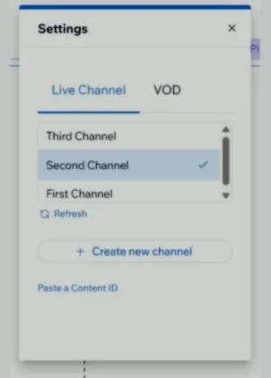 WpStream player Settings panel in Wix