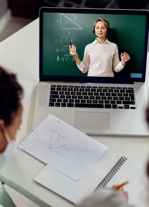 Students watching an online lesson