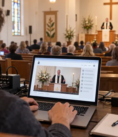 Church volunteer preparing a service recording