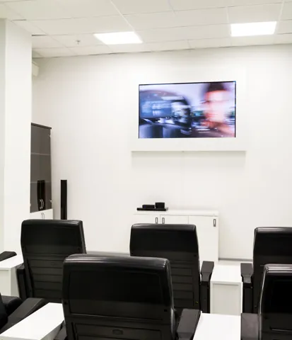 Training room with a video screen