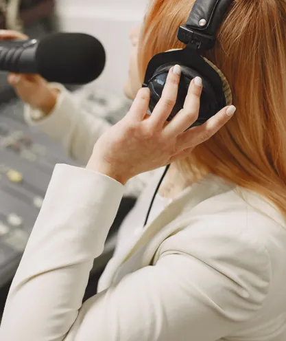 Radio host wearing headphones