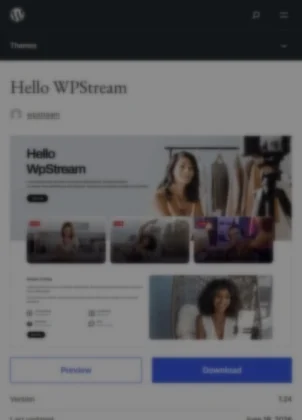 Hello WpStream theme page on WordPress.org with Preview and Download buttons