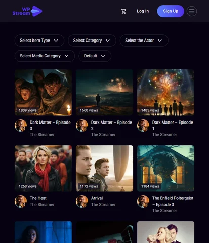 Free video on demand list in the Streaming demo