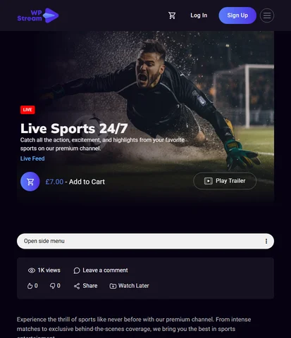Pay-per-view Live Sports channel with an Add to Cart button