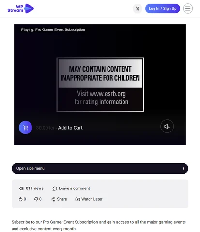 Event subscription product page in the eSports demo