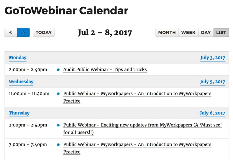 Detail of the WP GoToWebinar calendar feature