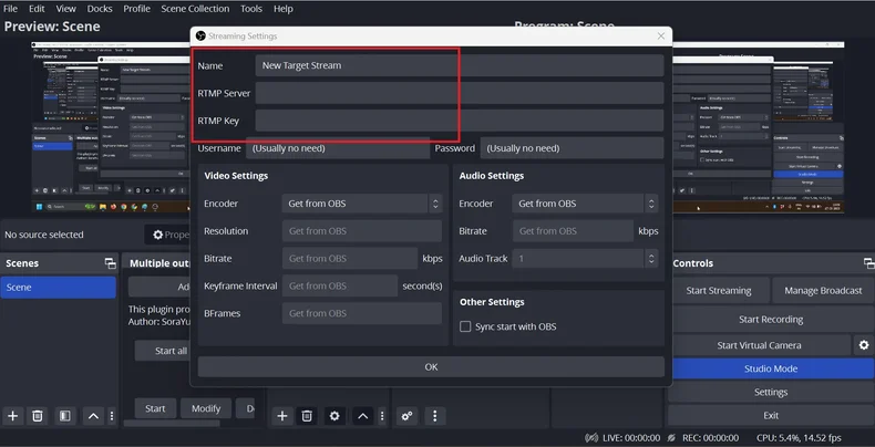 Add Multiple RTMP Outputs as Target Platforms in OBS.