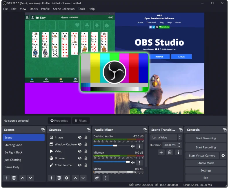 OBS Studio live streaming software.