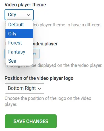 WpStream video player customization settings for choosing themes and skins