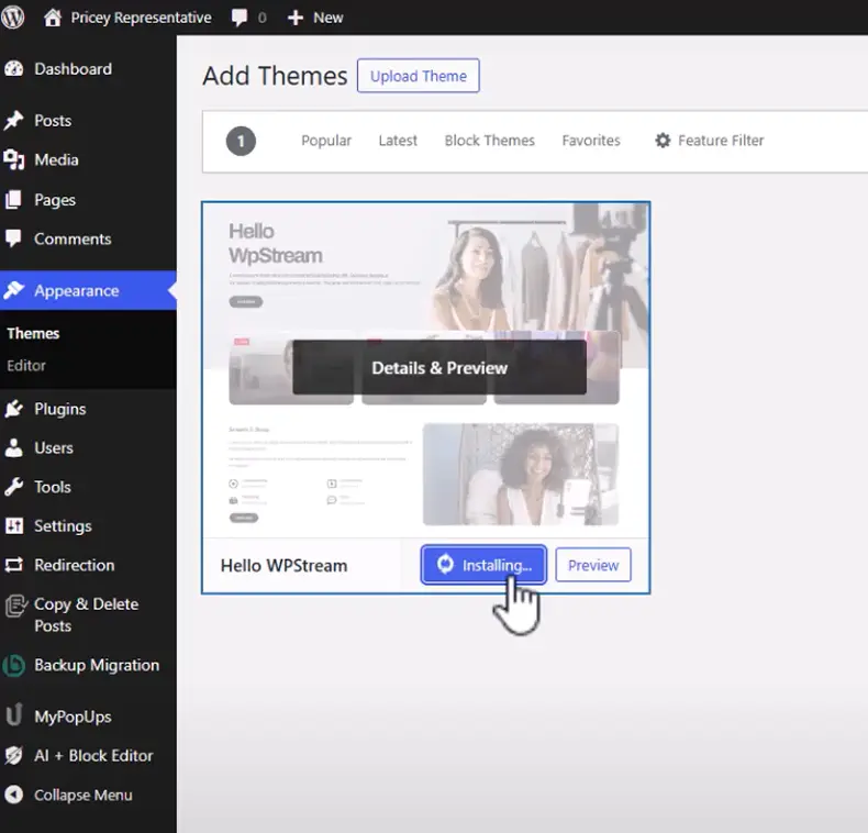 Install Hello WpStream Theme