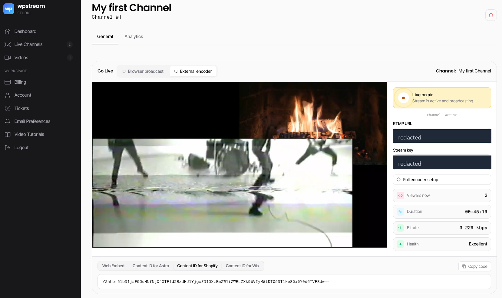 Copy the 'Content ID for Shopify' from WpStream Studio.